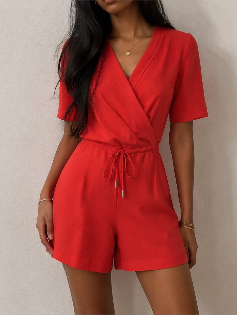 Karen Millen Red Short Sleeve Wrap Romper